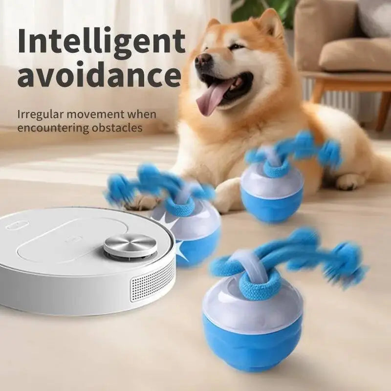 Smart Interactive Dog Toys Rolling Ball with Rope Motion Activated Automatic Moving Squeaky Dog Training Puppy Chew Toy Balls