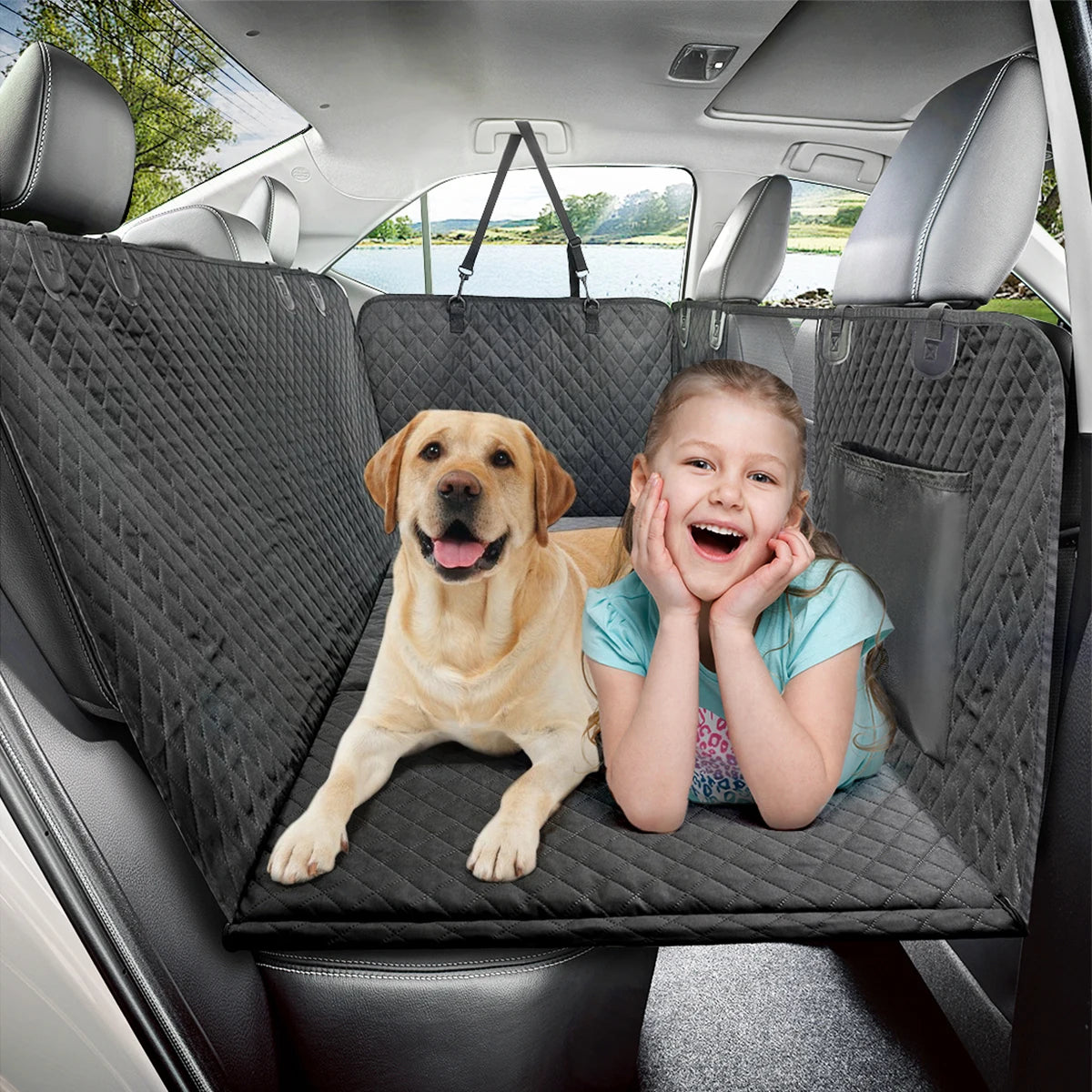 Dog Car Back Seat Extender Pet Backseat Covers with Hard Bottom Waterproof Safety Protector Hammock Carrier Mat Dogs Supplies
